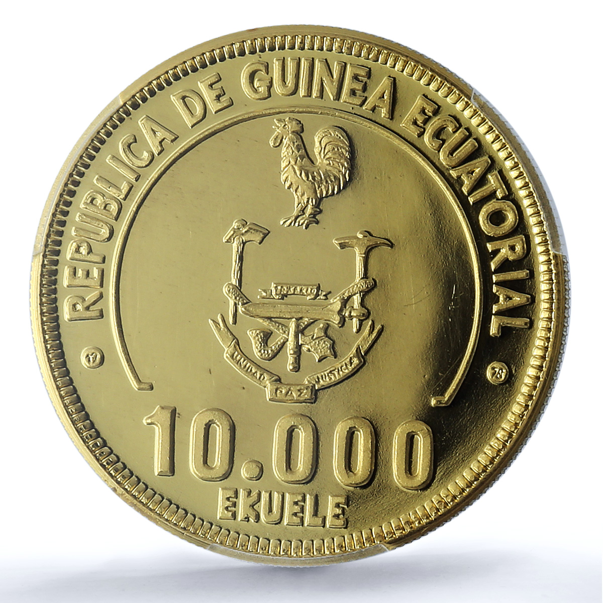 Guinea Equatorial 10000 ekuele Football Cup Argentina PR 63 PCGS gold coin 1978 Guinea Equatorial 10000 ekuele Football Cup Argentina PR 63 PCGS gold coin 1978