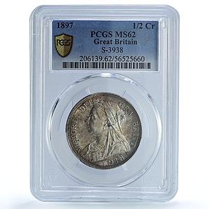 Great Britain 1/2 crown Queen Victoria KM-782 S-3938 MS 62 PCGS silver coin 1897