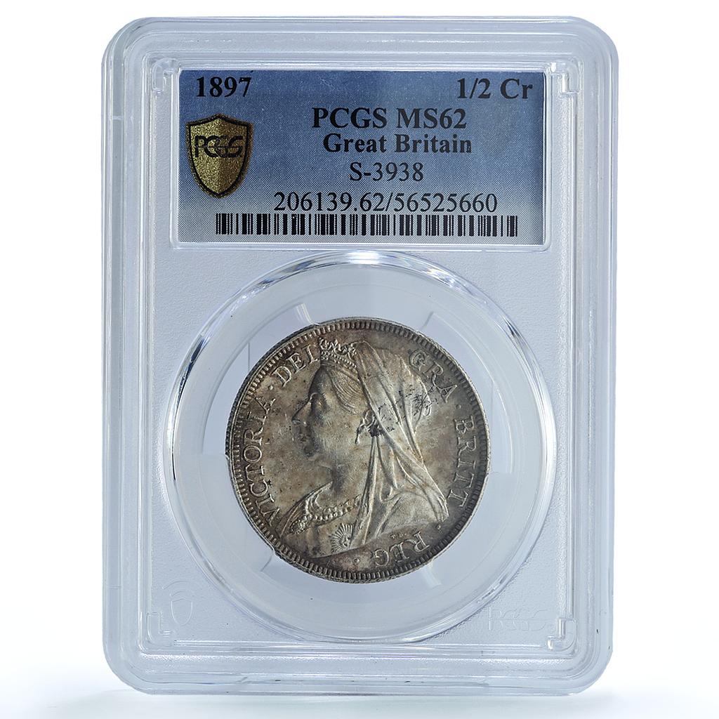 Great Britain 1/2 crown Queen Victoria KM-782 S-3938 MS 62 PCGS silver coin 1897