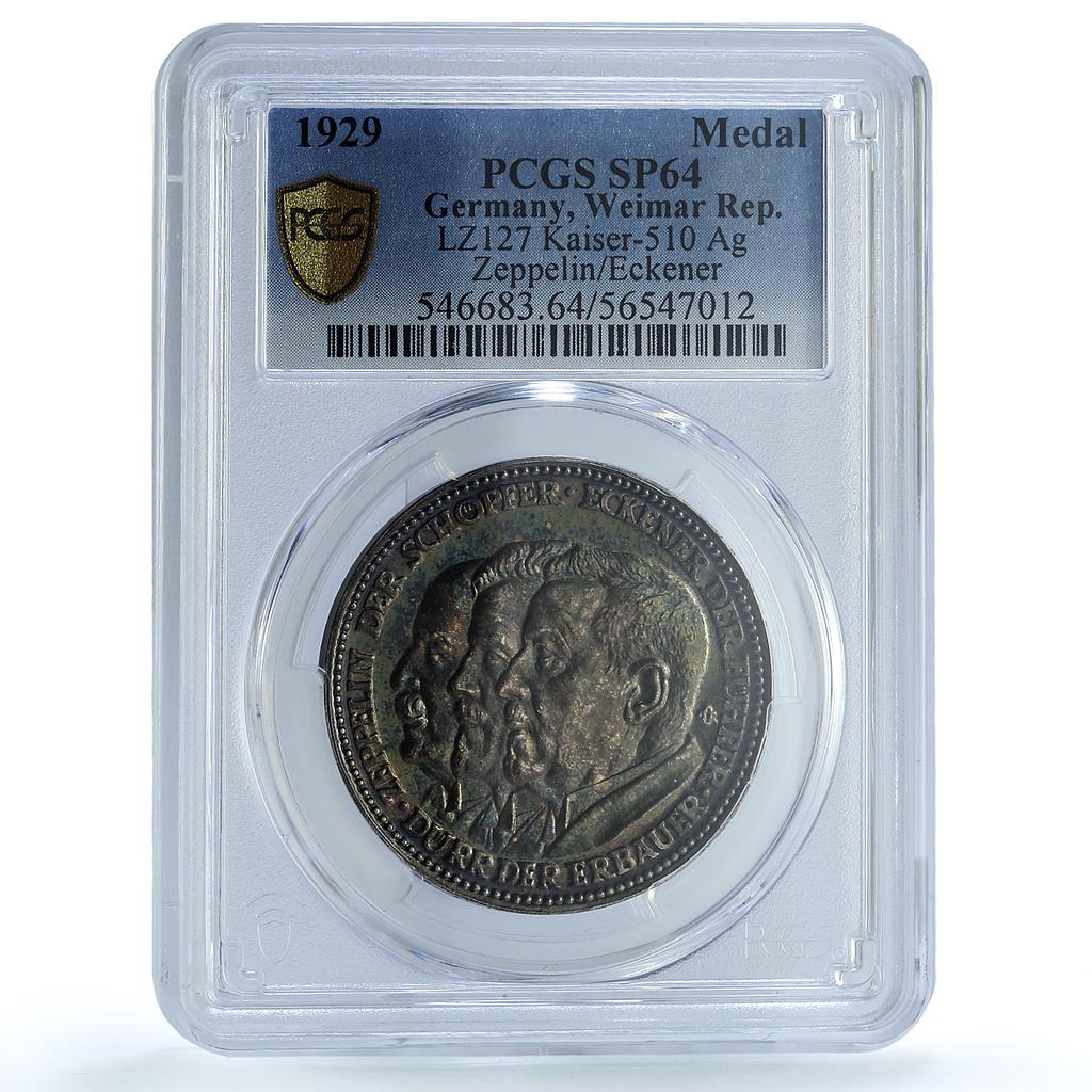 Germany Weimar Zeppelin Eckener Flight Kaiser-510 SP 64 PCGS silver medal 1929 Germany Weimar Zeppelin Eckener Flight Kaiser-510 SP 64 PCGS silver medal 1929