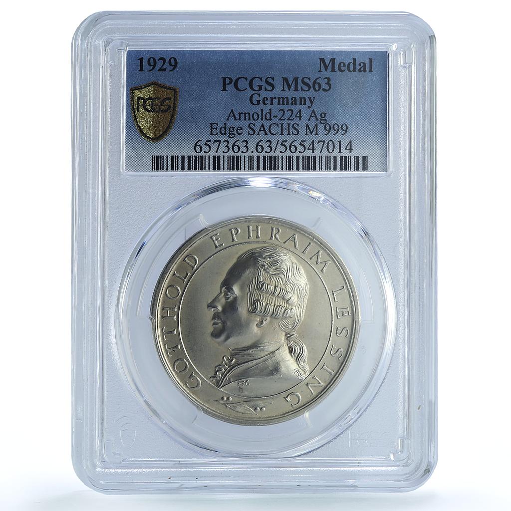Germany Weimar Lessing SACHS Arnold-224 Literature MS 63 PCGS silver medal 1929 Germany Weimar Lessing SACHS Arnold-224 Literature MS 63 PCGS silver medal 1929