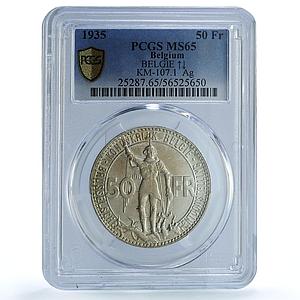 Belgium 50 francs Brussel Fair KM-107.1 Dutch Pos B MS 65 PCGS silver coin 1935