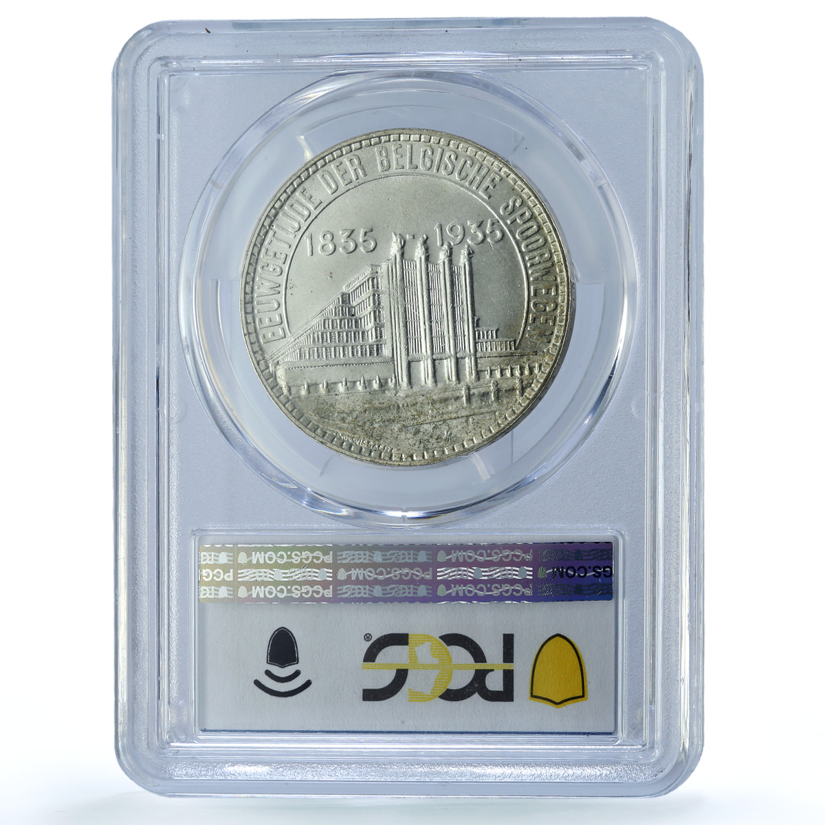 Belgium 50 francs Brussel Fair KM-107.1 Dutch Pos B MS 65 PCGS silver coin 1935