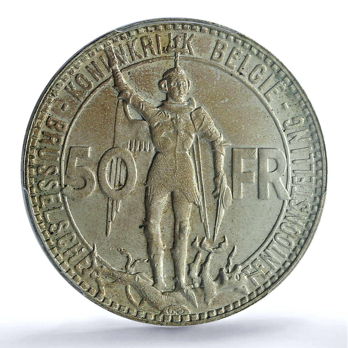 Belgium 50 francs Brussel Fair KM-107.1 Dutch Pos B MS 65 PCGS silver coin 1935