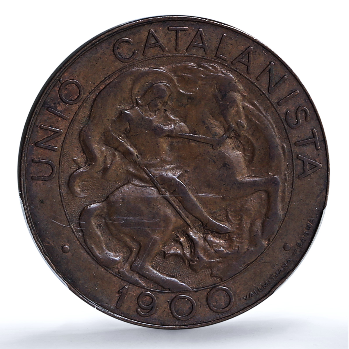 Catalonia Spain 10 centimos Catalanist Union Cal-133 AU 58 PCGS copper coin 1900
