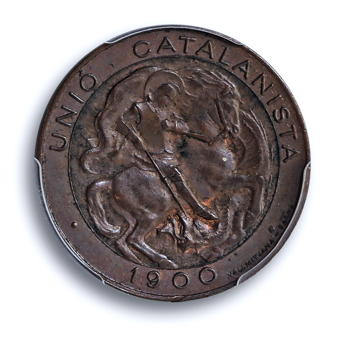 Catalonia Spain 5 centimos Catalanist Union Cal-132 MS 62 PCGS copper coin 1900