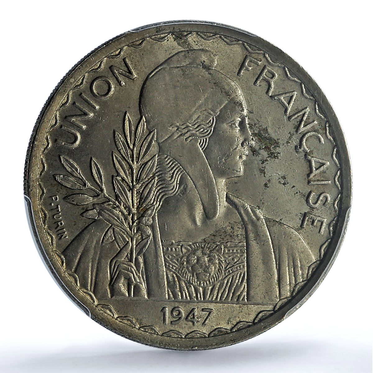 Indochina French 1 piastre Union KM-32 Lec-320 Marianne MS61 PCGS CuNi coin 1947