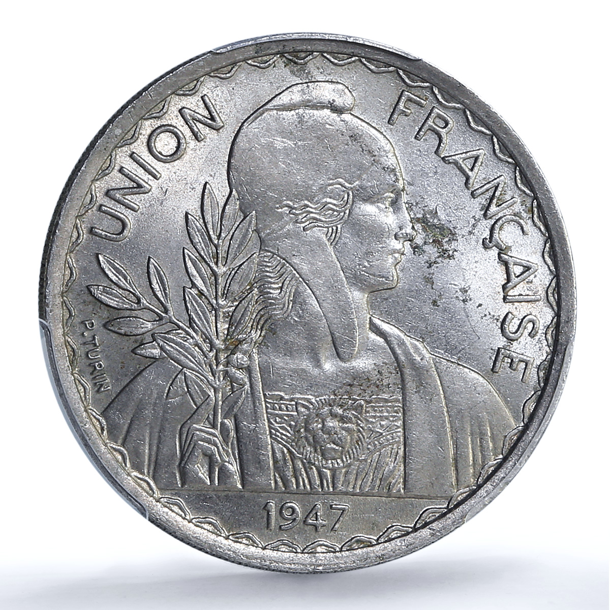 Indochina French 1 piastre Union KM-32 Lec-320 Marianne MS61 PCGS CuNi coin 1947