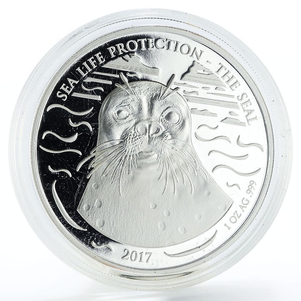 Ghana 5 cedis Sea Life The Seal proof silver coin 2017