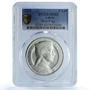Latvia 5 lati Republic KM-9 Maiden MS 62 PCGS silver coin 1931