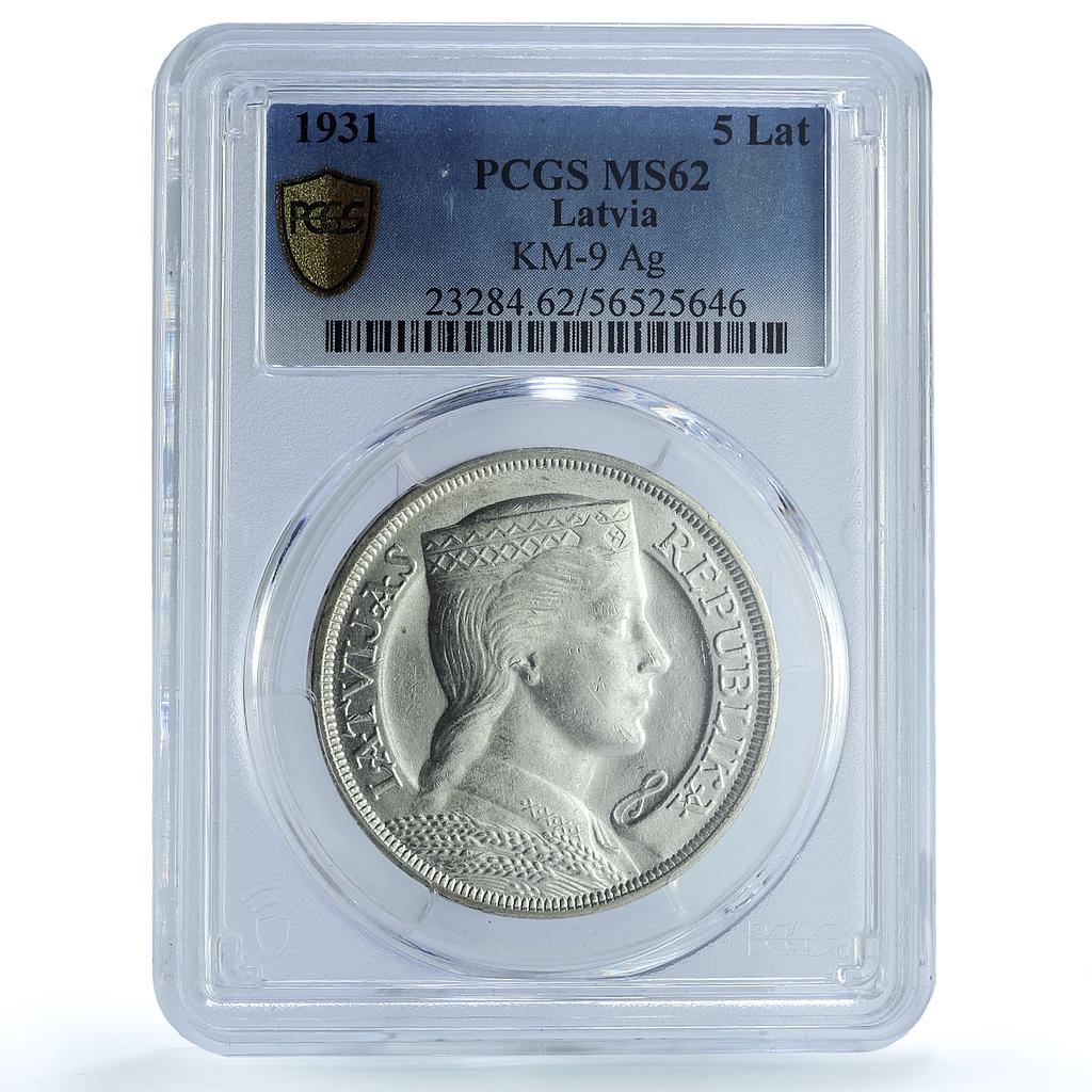 Latvia 5 lati Republic KM-9 Maiden MS 62 PCGS silver coin 1931