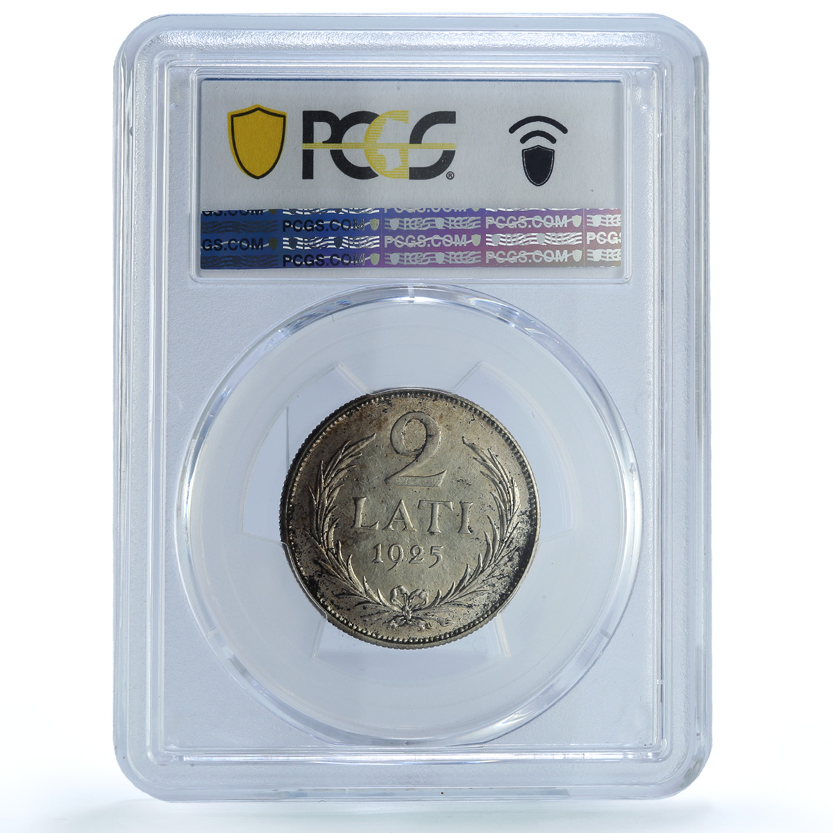 Latvia 2 lati Republic KM-8 Schon-8 Arms AU 58 PCGS silver coin 1925