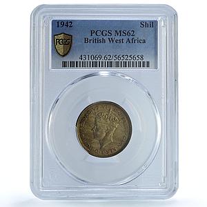 West Africa British 1 shilling George VI KM-23 MS 62 PCGS NiBrass coin 1942