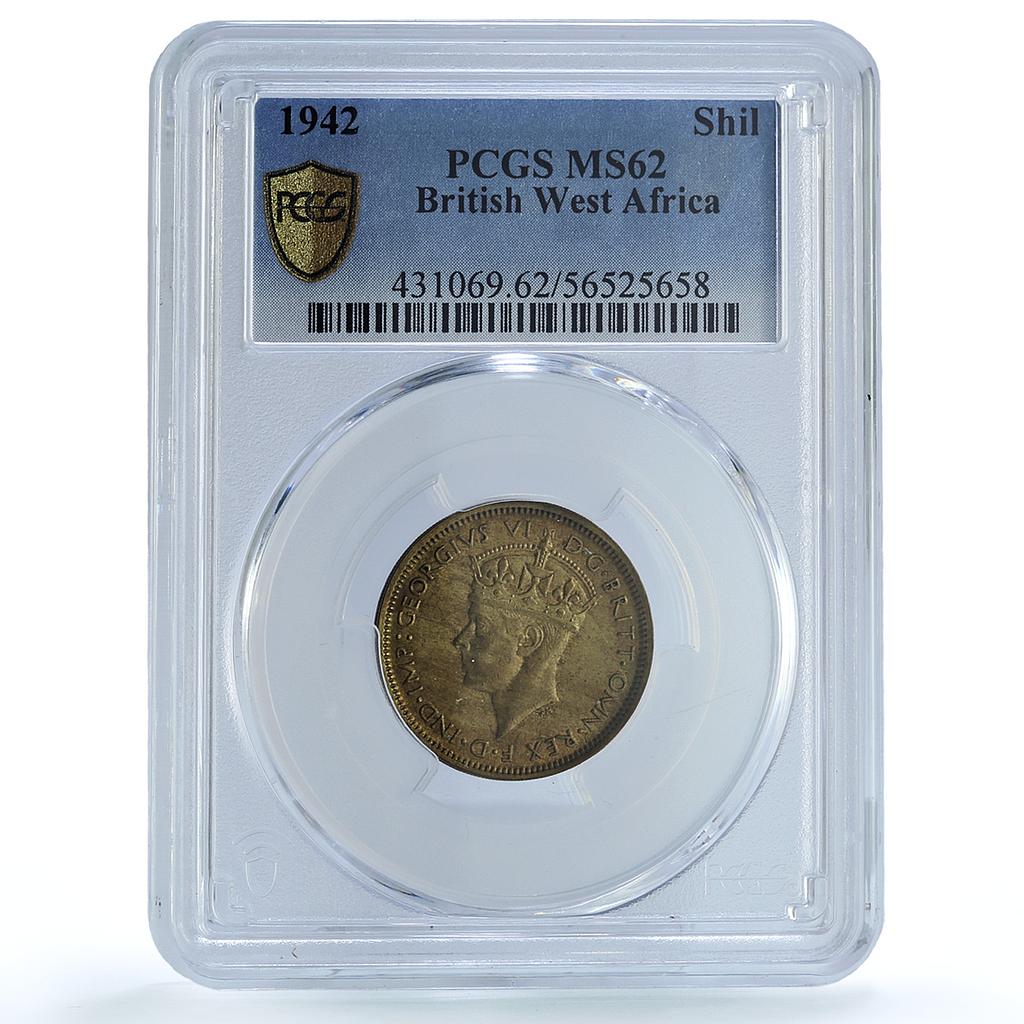 West Africa British 1 shilling George VI KM-23 MS 62 PCGS NiBrass coin 1942