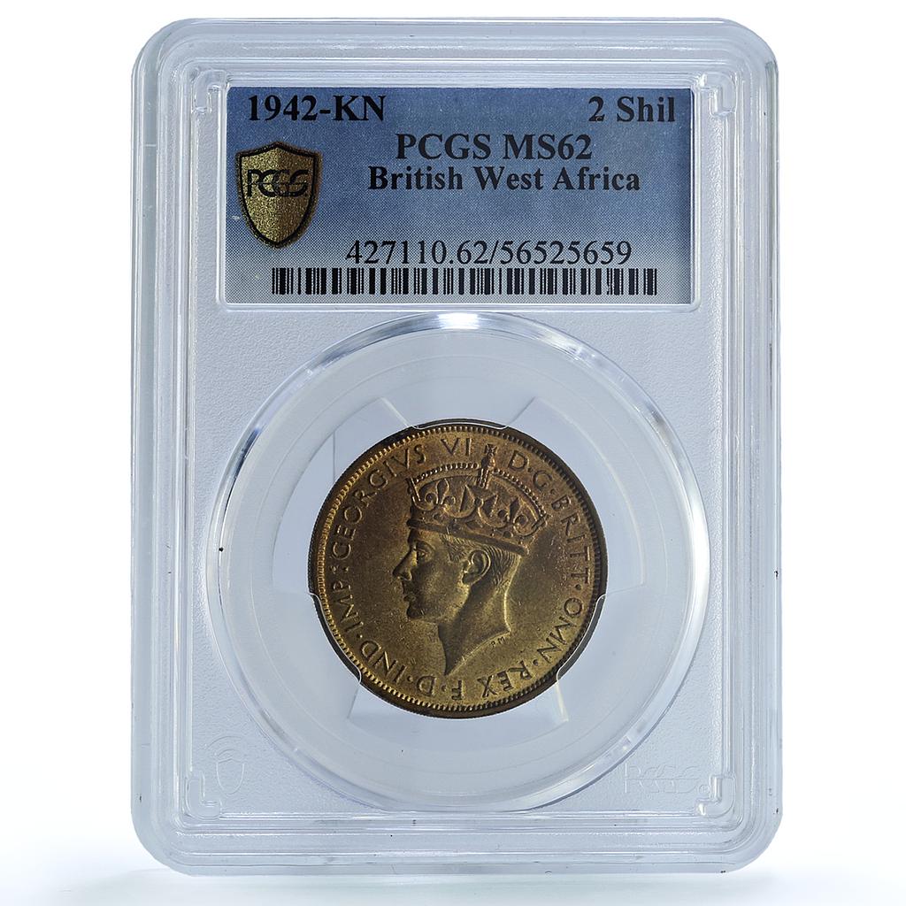 West Africa British 2 shillings George VI KM-24 MS 62 PCGS NiBrass coin 1942 KN