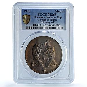 Germany Weimar February Inflation SACHSEN MS 65 PCGS bronze medal 1923
