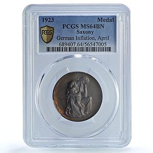 Germany Weimar April Inflation Saxony Woman Child MS 64 PCGS bronze medal 1923