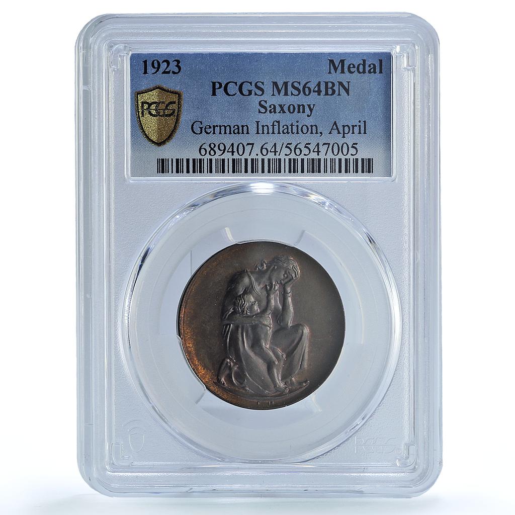 Germany Weimar April Inflation Saxony Woman Child MS 64 PCGS bronze medal 1923 Germany Weimar April Inflation Saxony Woman Child MS 64 PCGS bronze medal 1923