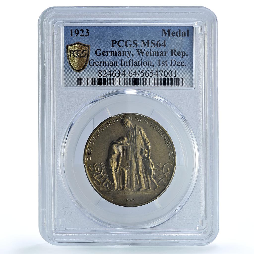 Germany Weimar Inflation 1 December MS 64 PCGS bronze medal 1923 Germany Weimar Inflation 1 December MS 64 PCGS bronze medal 1923