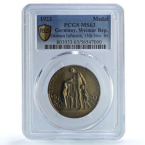 Germany Weimar Inflation 15 November MS 63 PCGS brass medal 1923