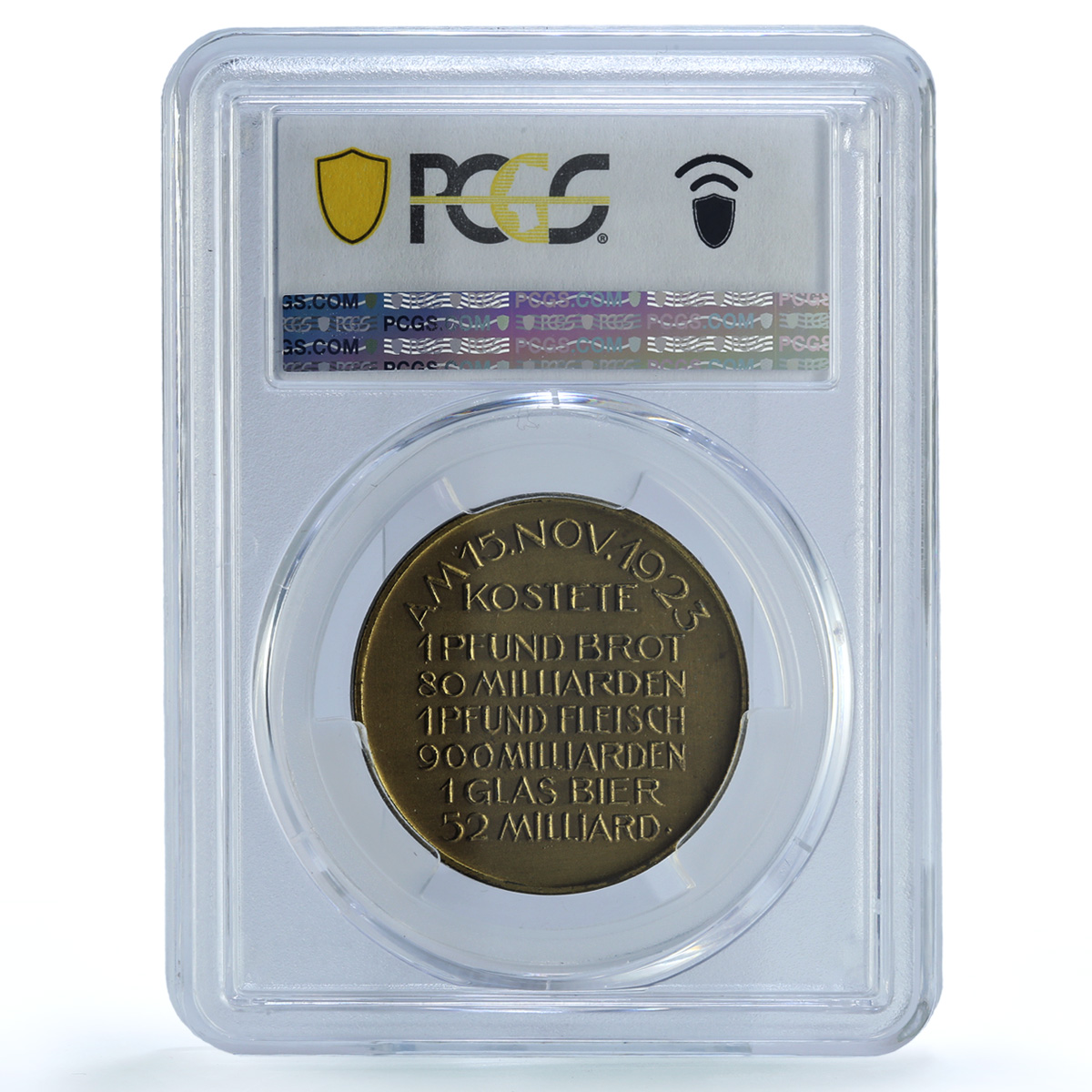 Germany Weimar Inflation 15 November MS 63 PCGS brass medal 1923 Germany Weimar Inflation 15 November MS 63 PCGS brass medal 1923