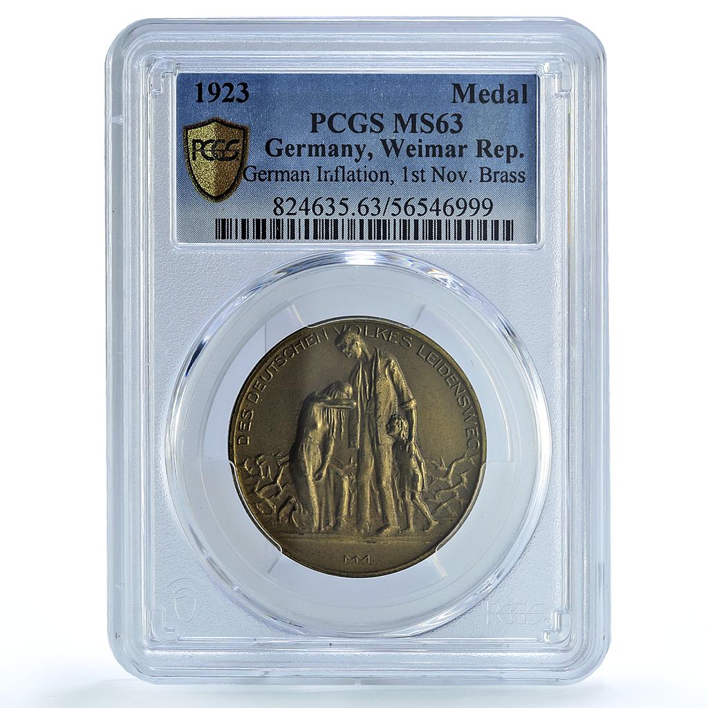 Germany Weimar Inflation 1 November MS 63 PCGS brass medal 1923 Germany Weimar Inflation 1 November MS 63 PCGS brass medal 1923
