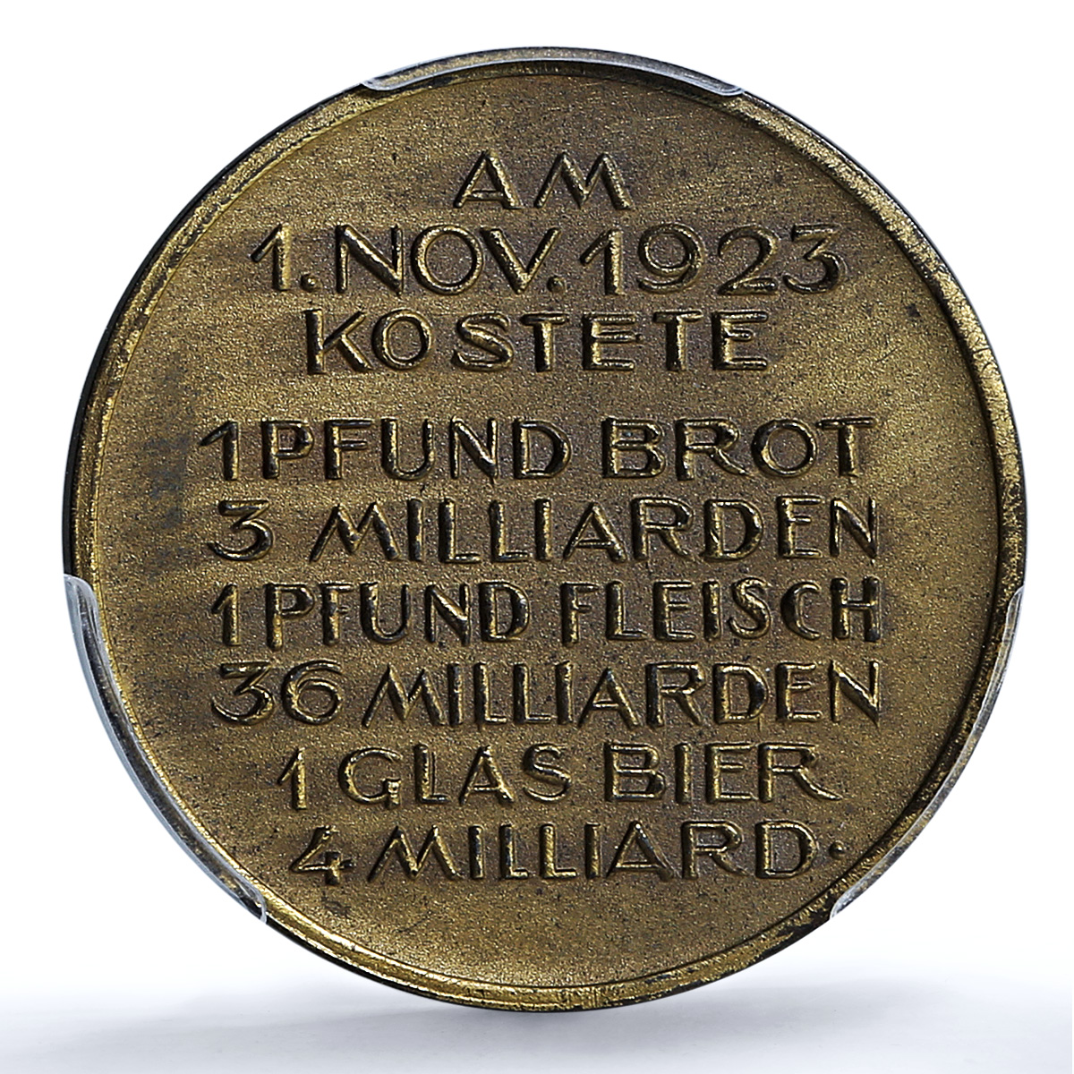 Germany Weimar Inflation 1 November MS 63 PCGS brass medal 1923 Germany Weimar Inflation 1 November MS 63 PCGS brass medal 1923
