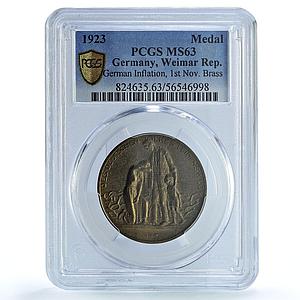 Germany Weimar Inflation 1 November MS 63 PCGS brass medal 1923