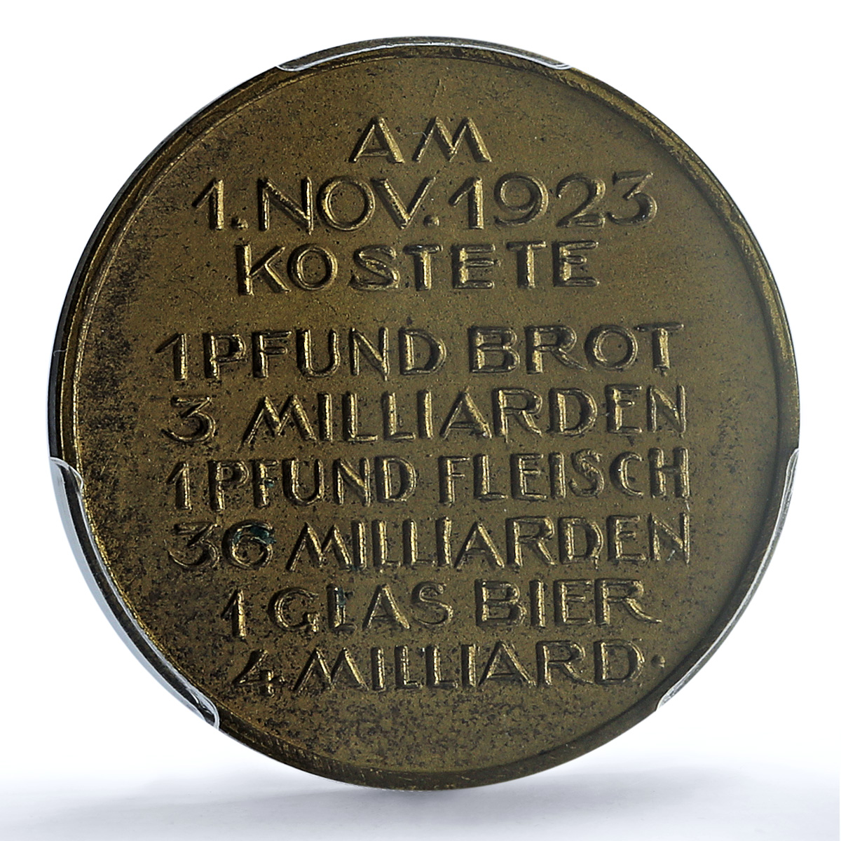 Germany Weimar Inflation 1 November MS 63 PCGS brass medal 1923 Germany Weimar Inflation 1 November MS 63 PCGS brass medal 1923