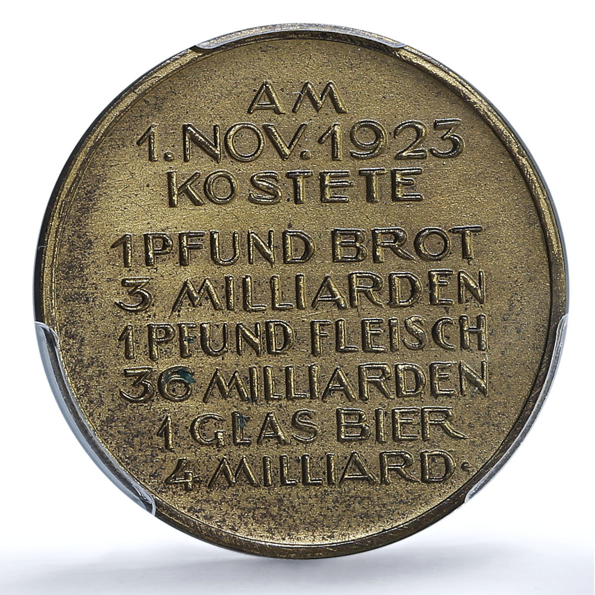 Germany Weimar Inflation 1 November MS 63 PCGS brass medal 1923 Germany Weimar Inflation 1 November MS 63 PCGS brass medal 1923