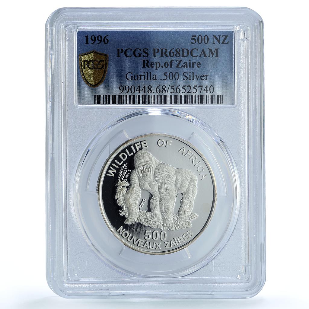 Zaire Congo Dem. 500 zaires Gorilla KM-21 Monkey PR 68 PCGS silver coin 1996