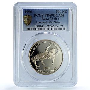 Zaire Congo Dem. 500 zaires Leopard KM-20 Cat PR 69 PCGS silver coin 1996