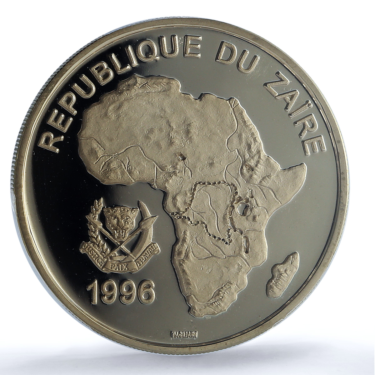 Zaire Congo Dem. 500 zaires Leopard KM-20 Cat PR 69 PCGS silver coin 1996