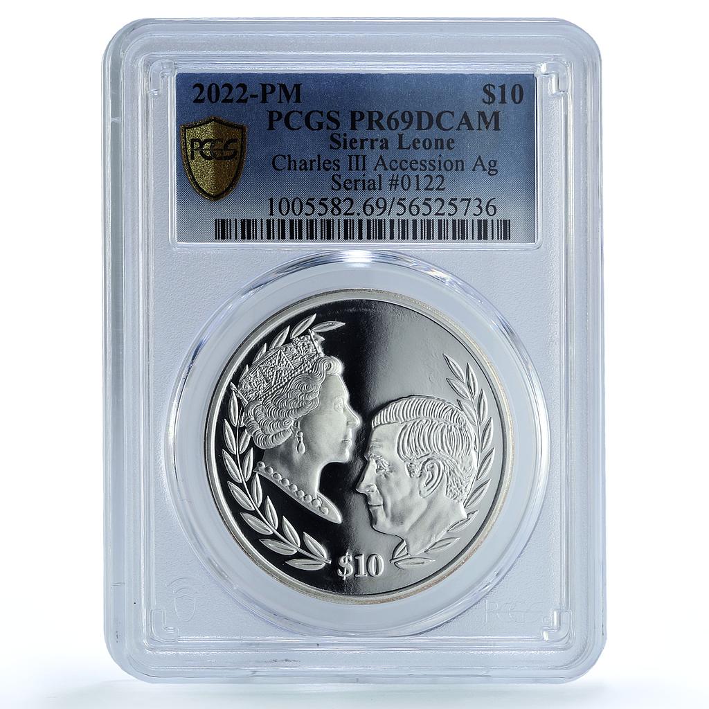 Sierra Leone 10 dollars Charles III Accession KM-499 PR 69 PCGS silver coin 2022