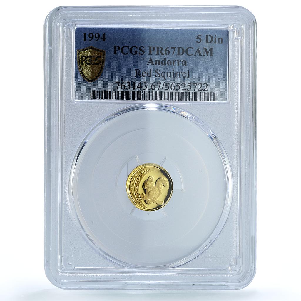 Andorra 5 diners Red Squirrel KM-111 Wildlife Fauna PR 67 PCGS gold coin 1994 Andorra 5 diners Red Squirrel KM-111 Wildlife Fauna PR 67 PCGS gold coin 1994