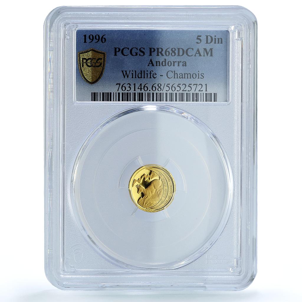 Andorra 5 diners Chamois KM-117 Wildlife Fauna Goat PR 68 PCGS gold coin 1996 Andorra 5 diners Chamois KM-117 Wildlife Fauna Goat PR 68 PCGS gold coin 1996