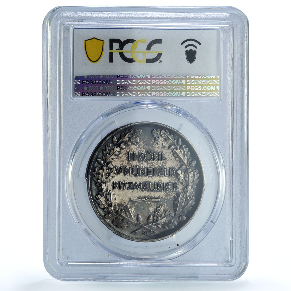 Germany Weimar Bremen Flight PREUSS Kaiser-939 Plane MS62 PCGS silver medal 1928