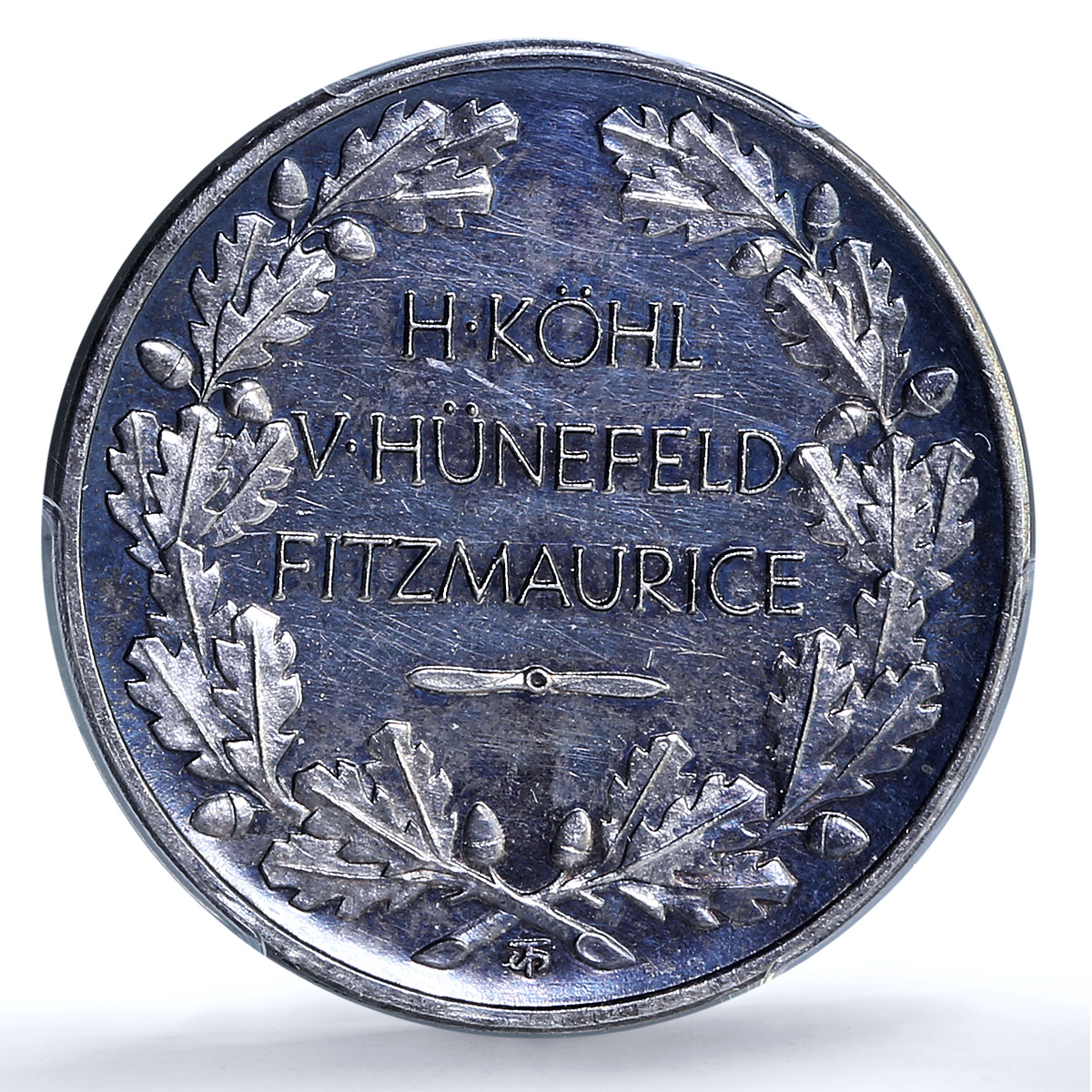 Germany Weimar Bremen Flight PREUSS Kaiser-939 Plane MS62 PCGS silver medal 1928