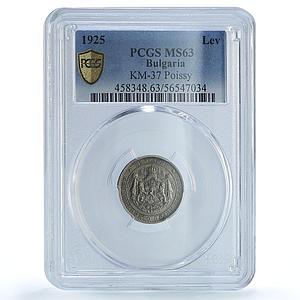 Bulgaria 1 lev Boris III Poissy Mint KM-37 MS 63 PCGS CuNi coin 1925
