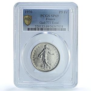 France 5 francs Republic Essai Gad-771 F-341.1 Sower SP 69 PCGS nickel coin 1970