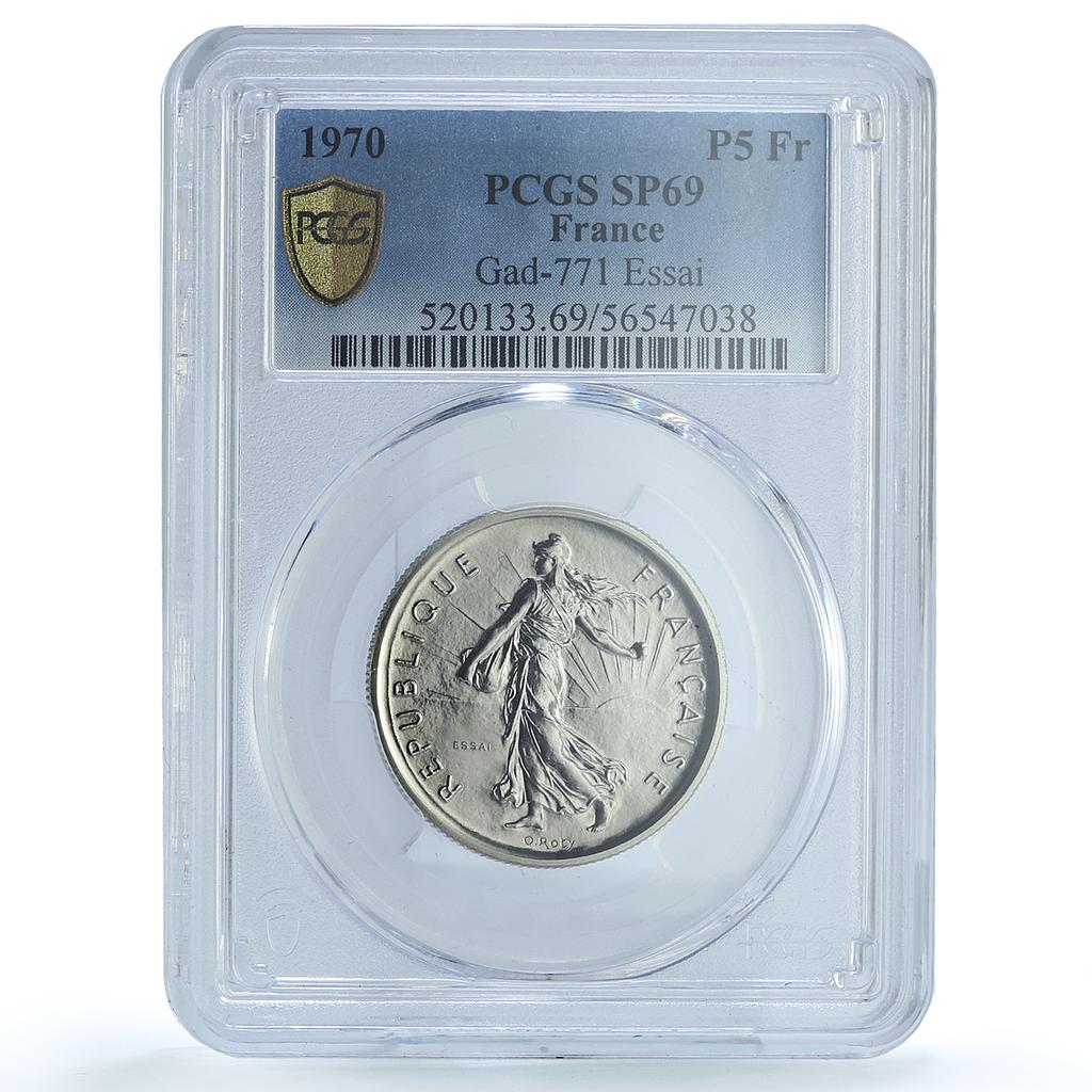 France 5 francs Republic Essai Gad-771 F-341.1 Sower SP 69 PCGS nickel coin 1970 France 5 francs Republic Essai Gad-771 F-341.1 Sower SP 69 PCGS nickel coin 1970