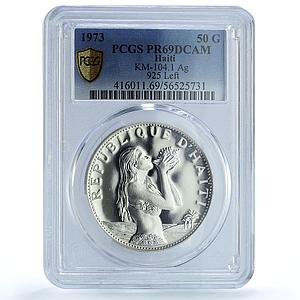 Haiti 50 gourdes Woman with Shell Mark Left KM-104.1 PR 69 PCGS silver coin 1973