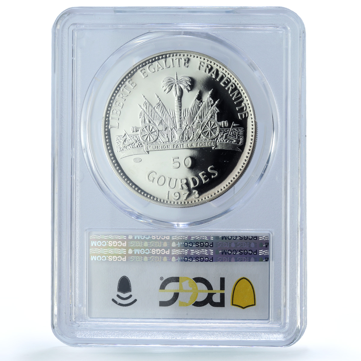 Haiti 50 gourdes Woman with Shell Mark Left KM-104.1 PR 69 PCGS silver coin 1973