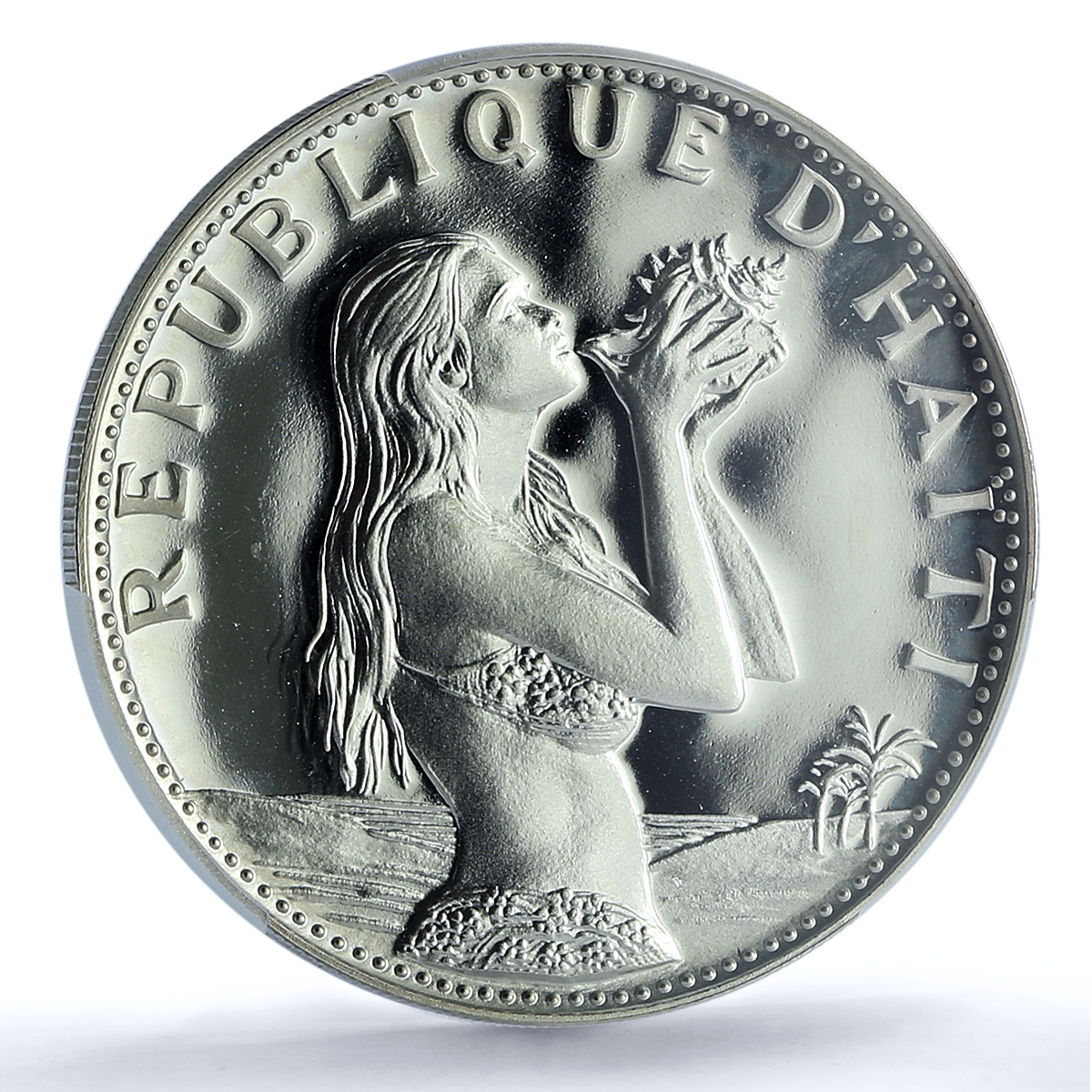 Haiti 50 gourdes Woman with Shell Mark Left KM-104.1 PR 69 PCGS silver coin 1973