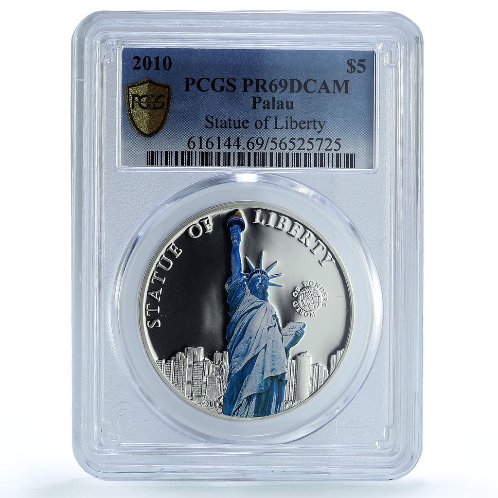 Palau 5 dollars Statue Liberty USA KM-290 Wonders PR 69 PCGS silver coin 2010 Palau 5 dollars Statue Liberty USA KM-290 Wonders PR 69 PCGS silver coin 2010