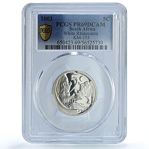 South Africa 5 cents White Rhinoceros KM-355 Fauna PR 69 PCGS silver coin 2003