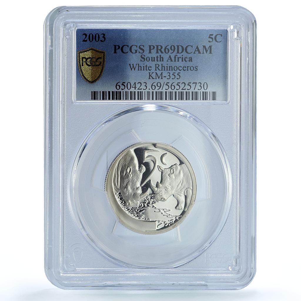 South Africa 5 cents White Rhinoceros KM-355 Fauna PR 69 PCGS silver coin 2003