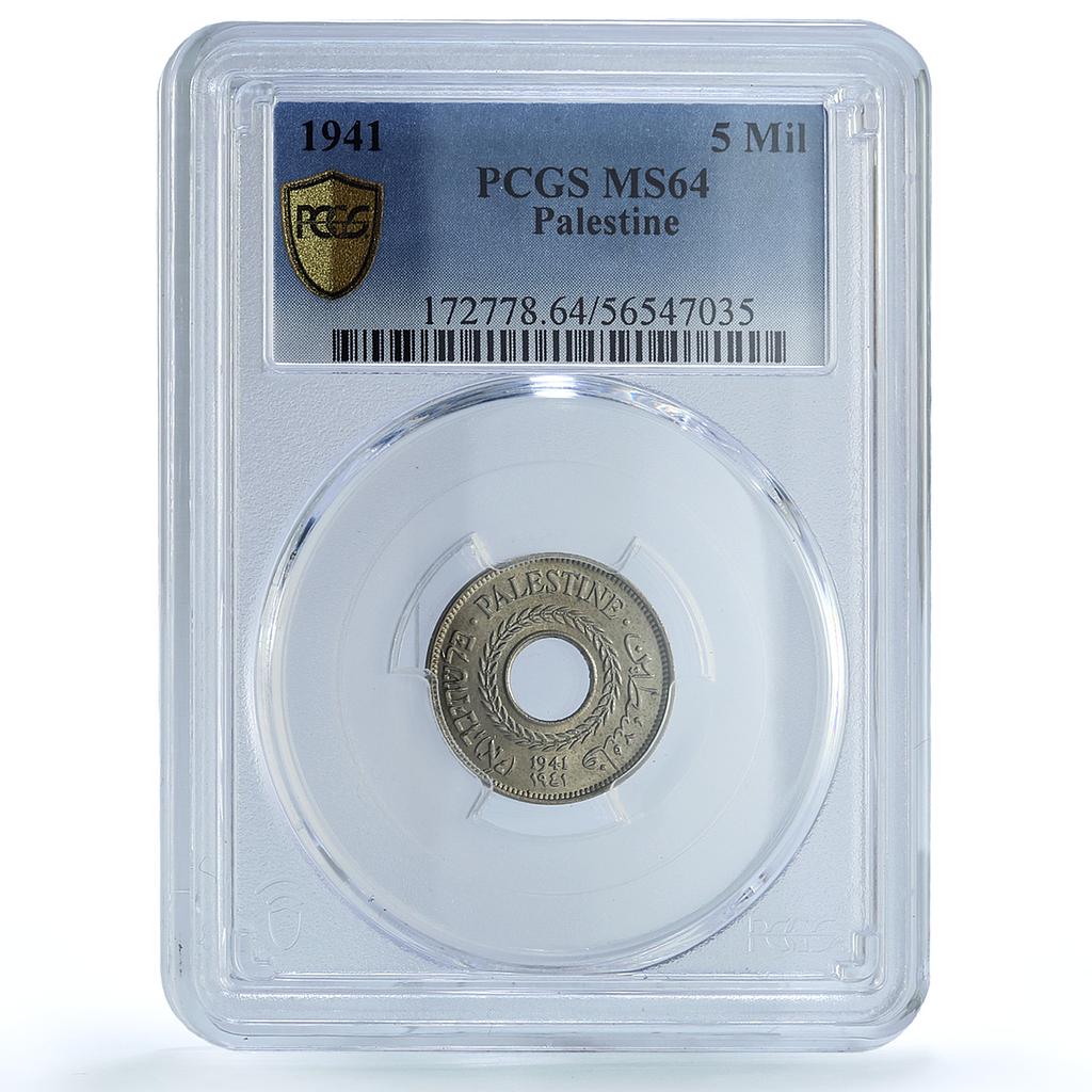 Palestine British 5 mils Mandate KM-3 MS 64 PCGS CuNi coin 1941 Palestine British 5 mils Mandate KM-3 MS 64 PCGS CuNi coin 1941