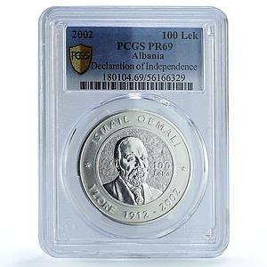 Albania 100 leke Independence KM-92 Ismail Qemali PR 69 PCGS silver coin 2002