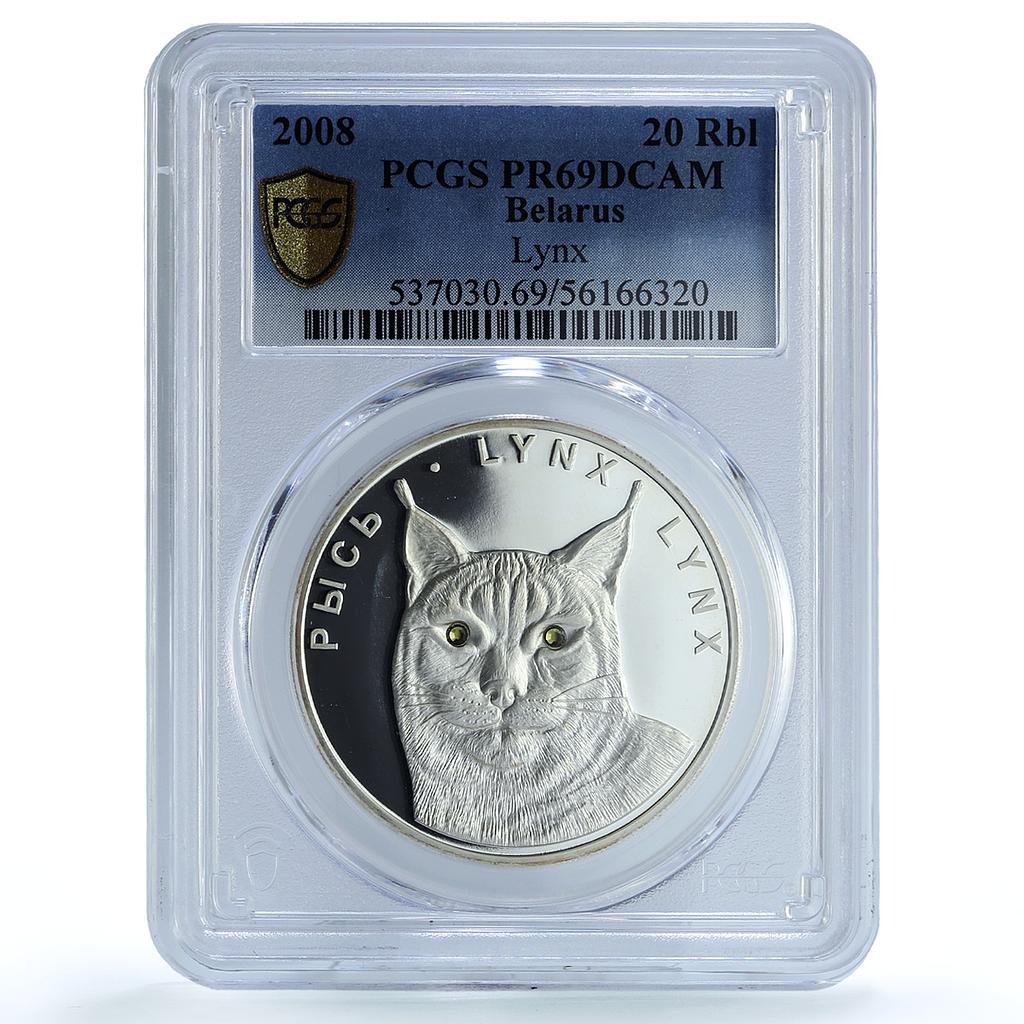 Belarus 20 roubles Lynx KM-186 Protection Fauna Cat PR69 PCGS silver coin 2008 Belarus 20 roubles Lynx KM-186 Protection Fauna Cat PR69 PCGS silver coin 2008